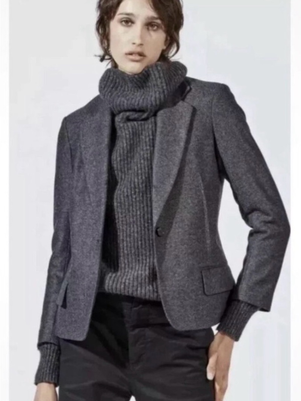 Nili Lotan Wool Humphrey Tweed herringbone Blazer Jacket Size 4 Gray